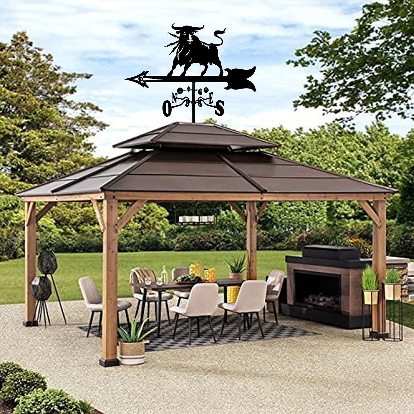 Wiatrowskaz Kształt bydła Ze stali nierdzewnej Odporny na korozję Wiatrowskaz Kreatywny słupek ogrodowy Wskaźnik kierunku wiatrowskazu ze wspornikiem montażowym