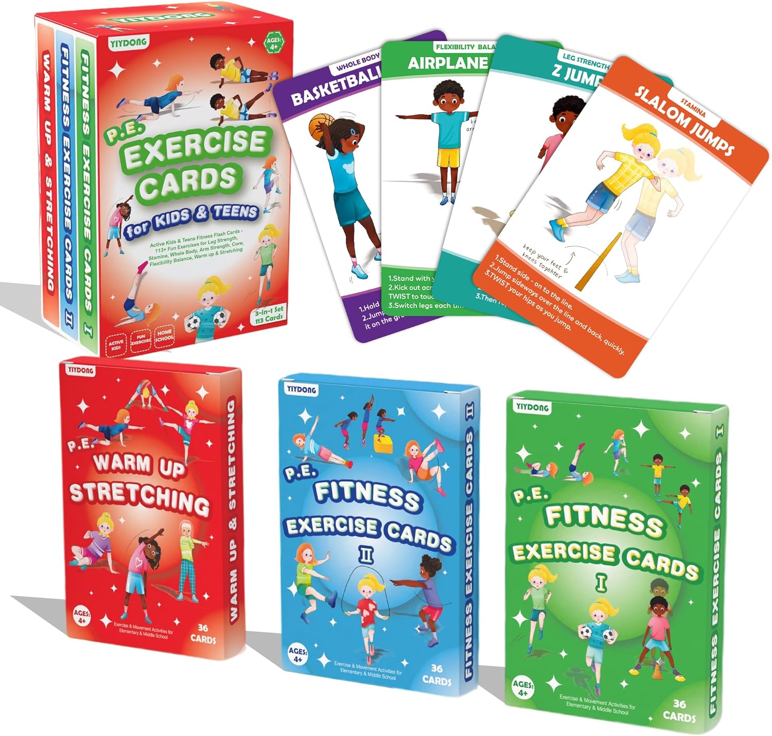 Kids Exercise Cards - 113 Fun PE Flash Cards for Kids & Teens, Workout Activities for Beginners at School and Family, Mindful Sensory Play Activities, Self Regulation Classroom Therapy, Brain Breaks