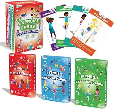 Kids Exercise Cards - 113 Fun PE Flash Cards for Kids & Teens, Workout Activities for Beginners at School and Family, Mindful Sensory Play Activities, Self Regulation Classroom Therapy, Brain Breaks