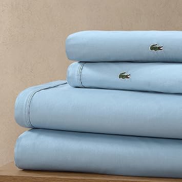 Lacoste 100% Cotton Percale 3-Piece Sheet Set, Allure Blue, Twin
