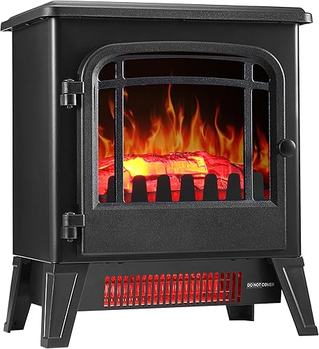 Miniatura 11 de Calentador de chimenea eléctrica independiente pequeña de 16 pulgadas - Estufas de chimeneas eléctricas con llamas 3D realistas, calentador