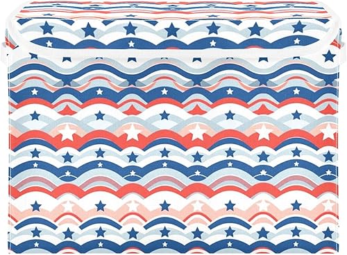 Elementos del Día de la Independencia de Estados Unidos con la bandera americana, rojo, blanco y azul, contenedores de almacenamiento de