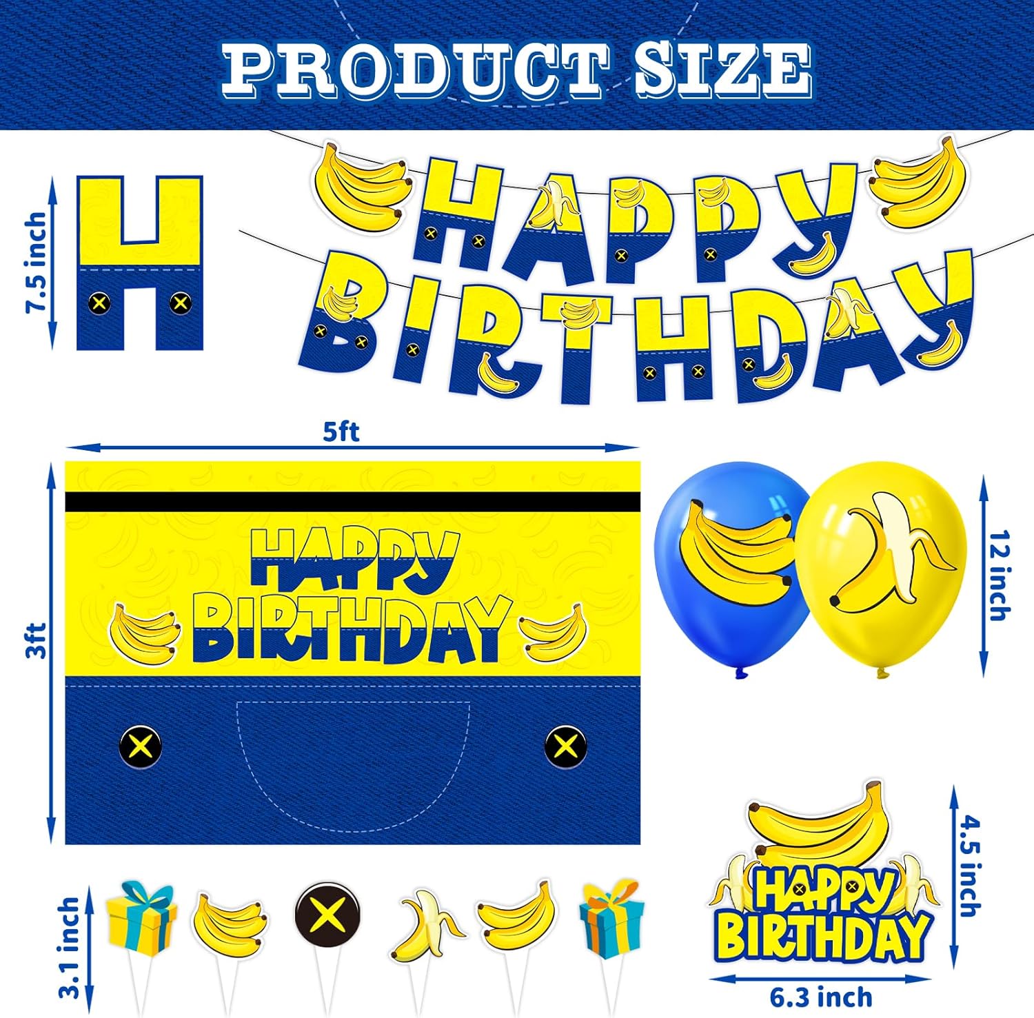 Yellow Cartoon Birthday Party Supplies, Yellow Jeans Cartoon Theme Party Decorations Including Birthday Banner, Backdrop, Balloons, Cupcake Toppers - Image 3