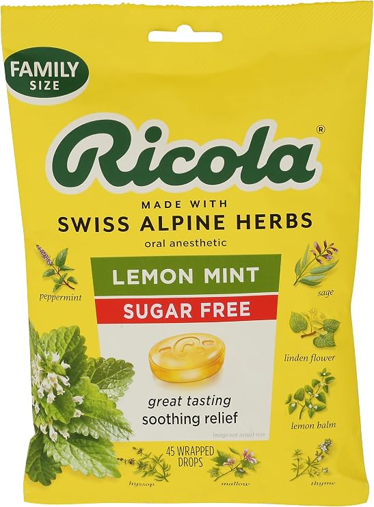 Ricola Big Bag Sugar Free Lemon Mint Cough Drops, 45 Drops, 1 Count