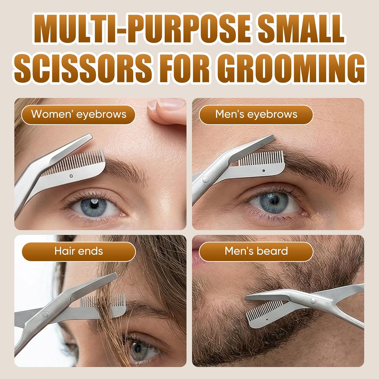 Eyebrow Trimming Scissors with Combs, Stainless Steel Eyebrow Scissors, Eyebrow Grooming Tools for Men and Women (Gray)