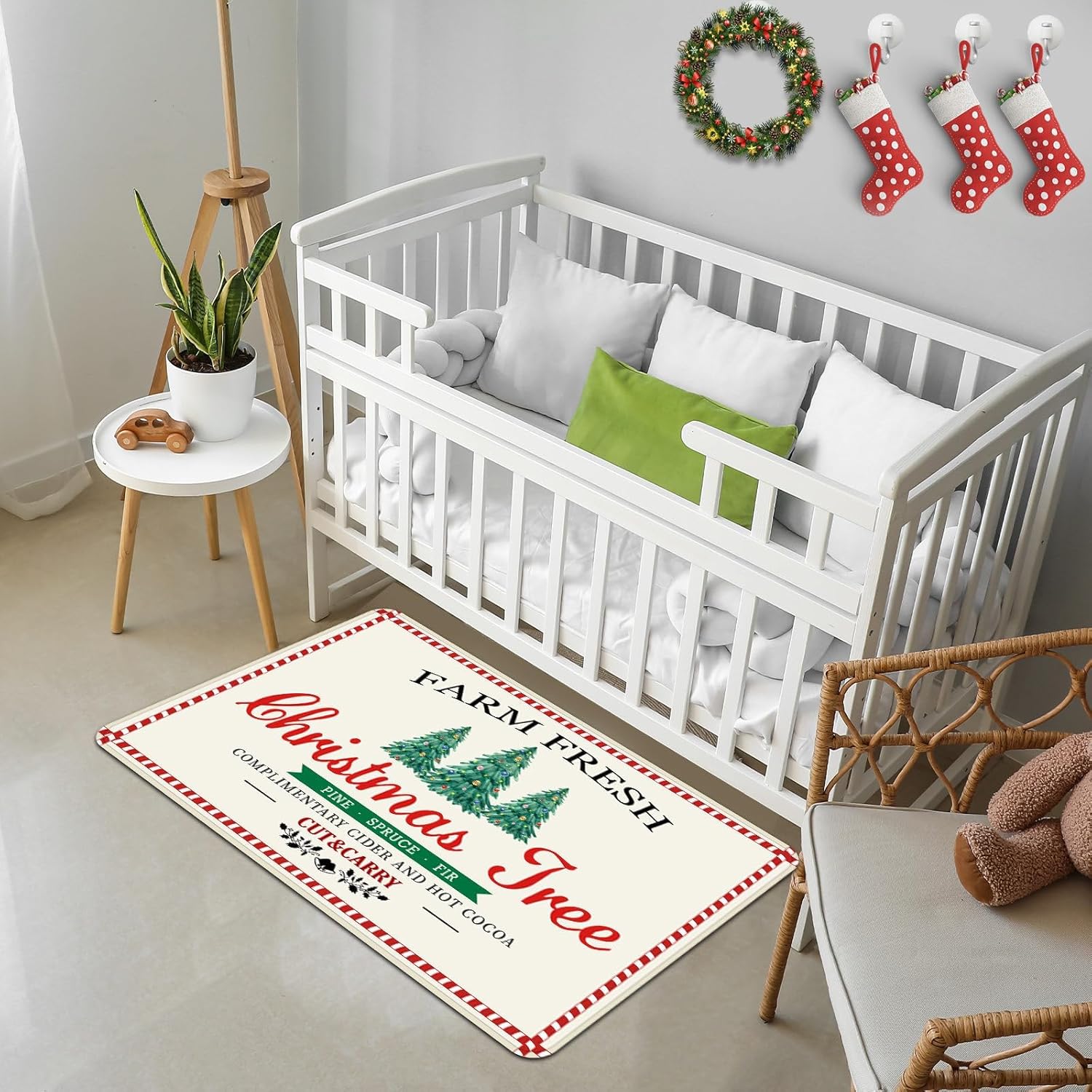 Farm Fresh Christmas Trees Kitchen Mats Set of 2 Old Fashioned Candy Canes Christmas Kitchen Rug Old Fashion Candy Canes Washable Carpet for Winter Home Xmas Decor - 17x28 and 17x47 Inch