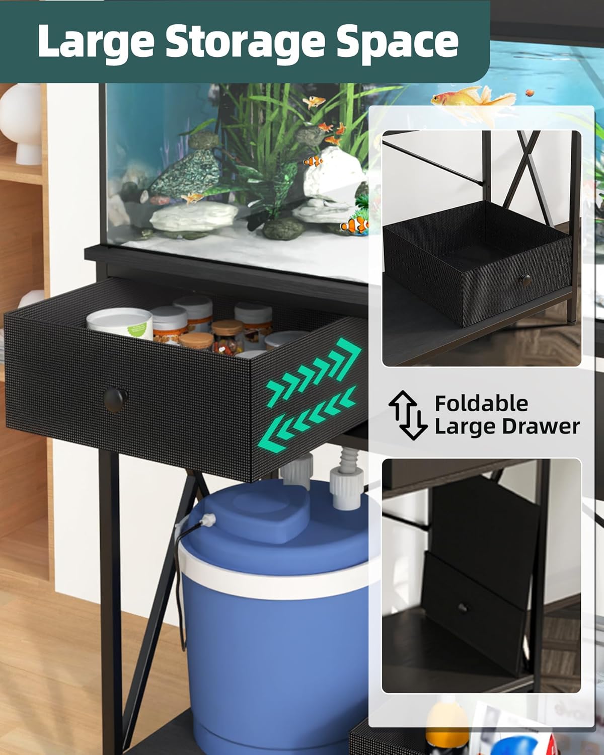 Fish Tank Stand 40 Gallon: Sturdy Aquarium Stand with Accessories Storage - Metal Fish Tank Table for 40-50 Gallon Reptile Breeder Turtle Terrarium - 35"X19.54" Weight Capacity 660 lbs