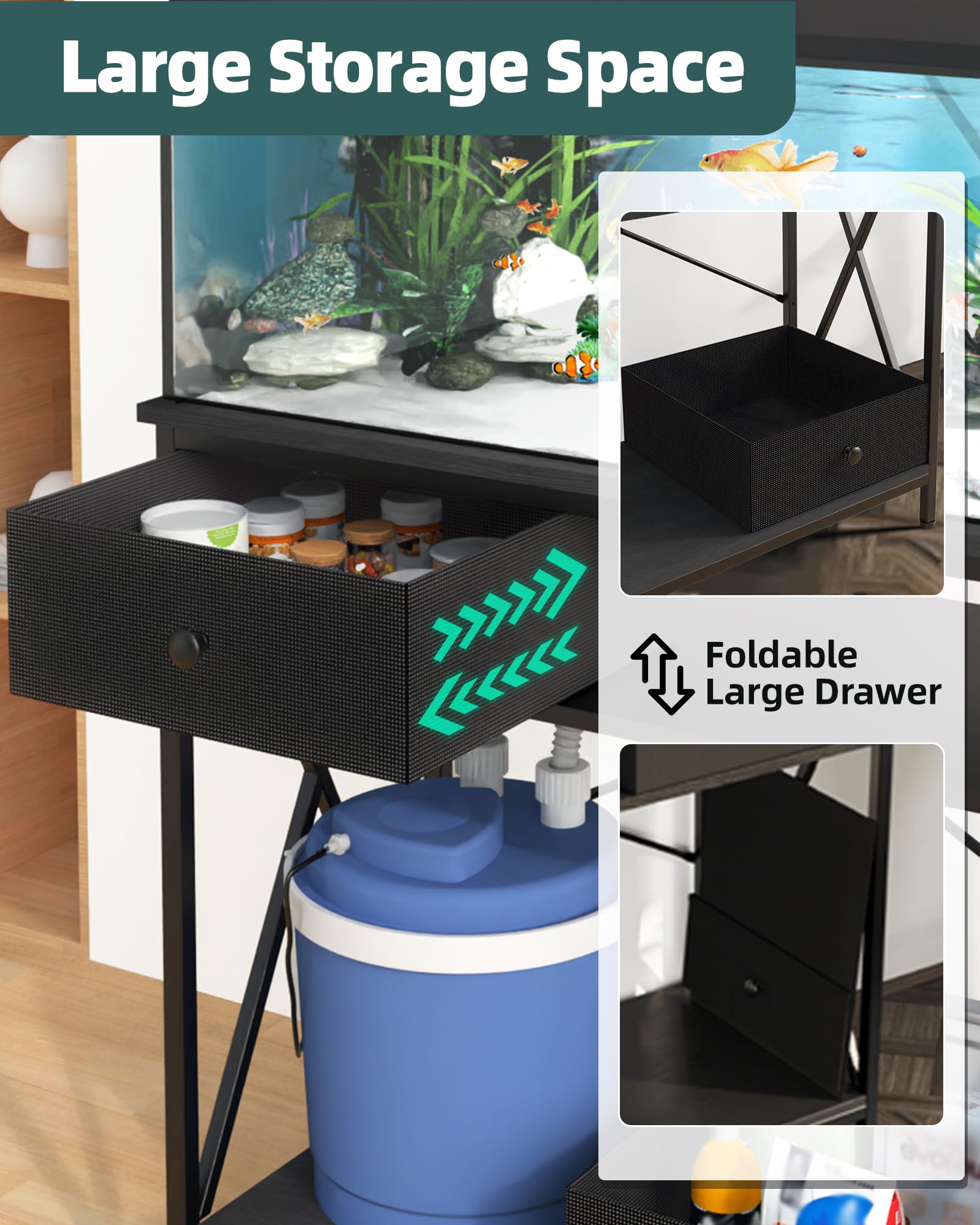 Soporte de acuario de 40 a 50 galones, soportes de metal para peceras con almacenamiento de accesorios, mesa de terrarios de tortugas/reptiles, soporte de tanque de criador, fácil de montar