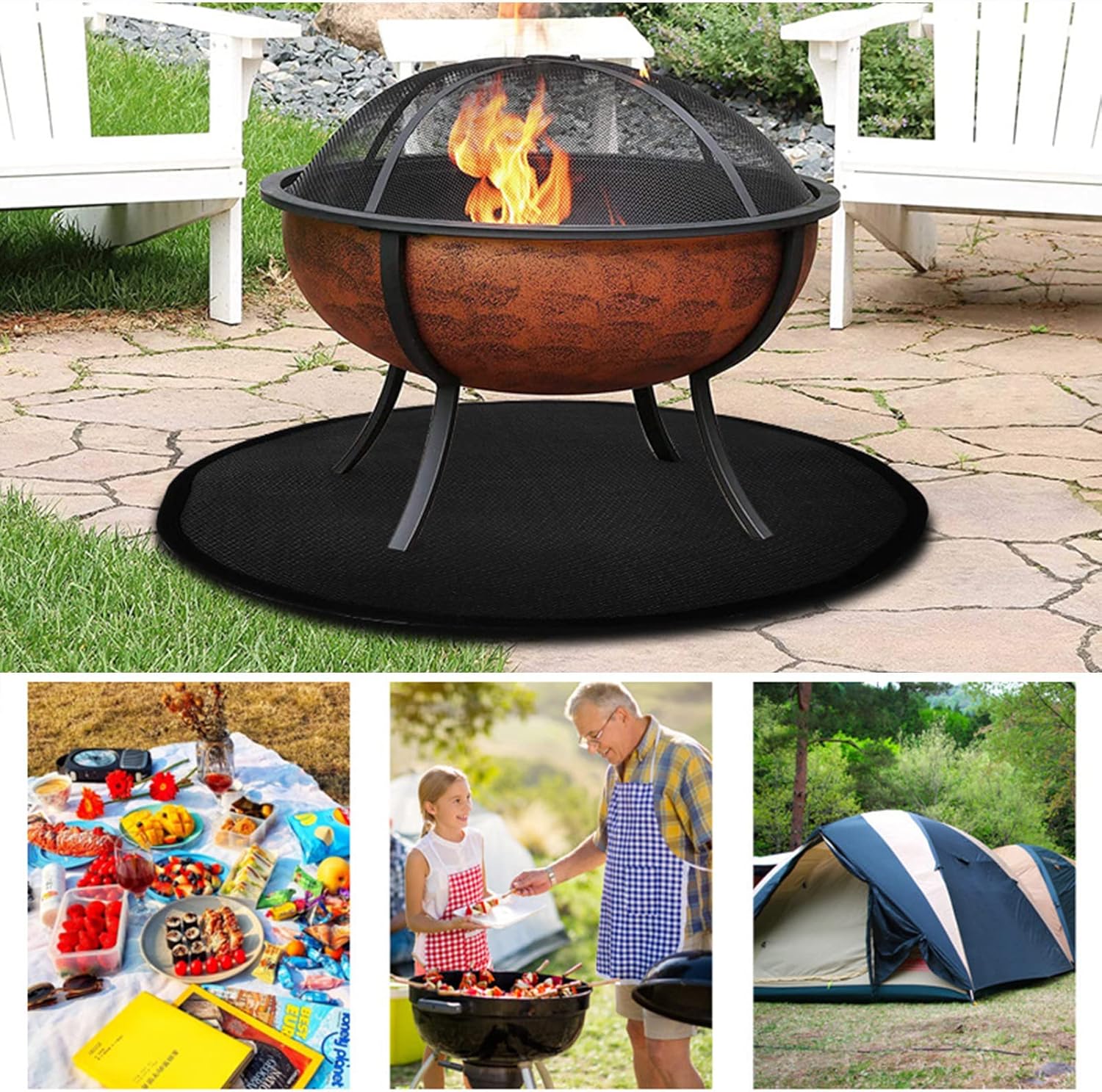 BBQ Mat for Under BBQ Round,Grill Mats for Outdoor Grill Deck Protector,Fire Pit Mat Fireproof Mat,Grill Pads for Charcoal Grills, Gas Grills, Oil Fryers