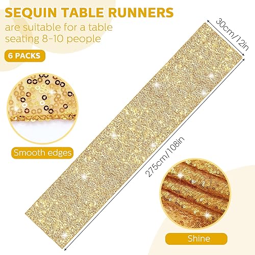 Miniatura 2 de 6 caminos de mesa rectangulares de lentejuelas de 12 x 108 pulgadas con purpurina para Navidad, Año Nuevo, cumpleaños, bodas, fiestas