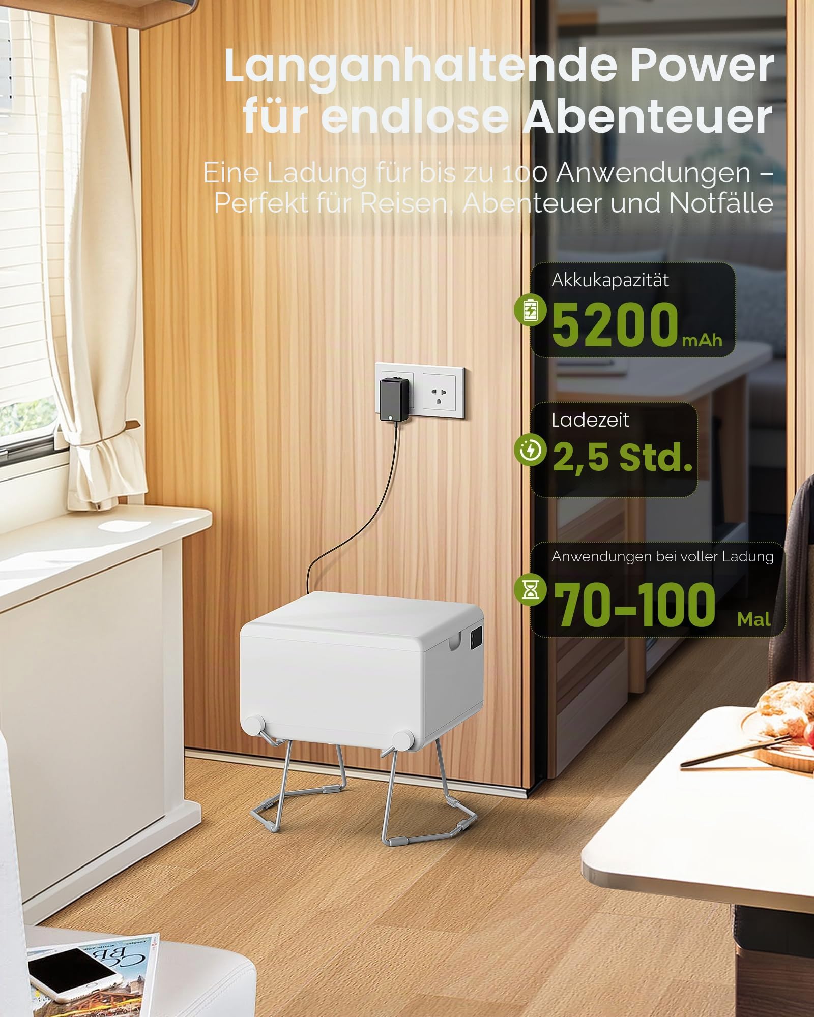 Trockenspültoilette – wasserlos, geruchlos, in sich geschlossen, wiederaufladbare, tragbare Toilette für Wohnmobile, Lieferwagen, Boote, kleine Häuser, netzunabhängige Toiletten, einfacher zu