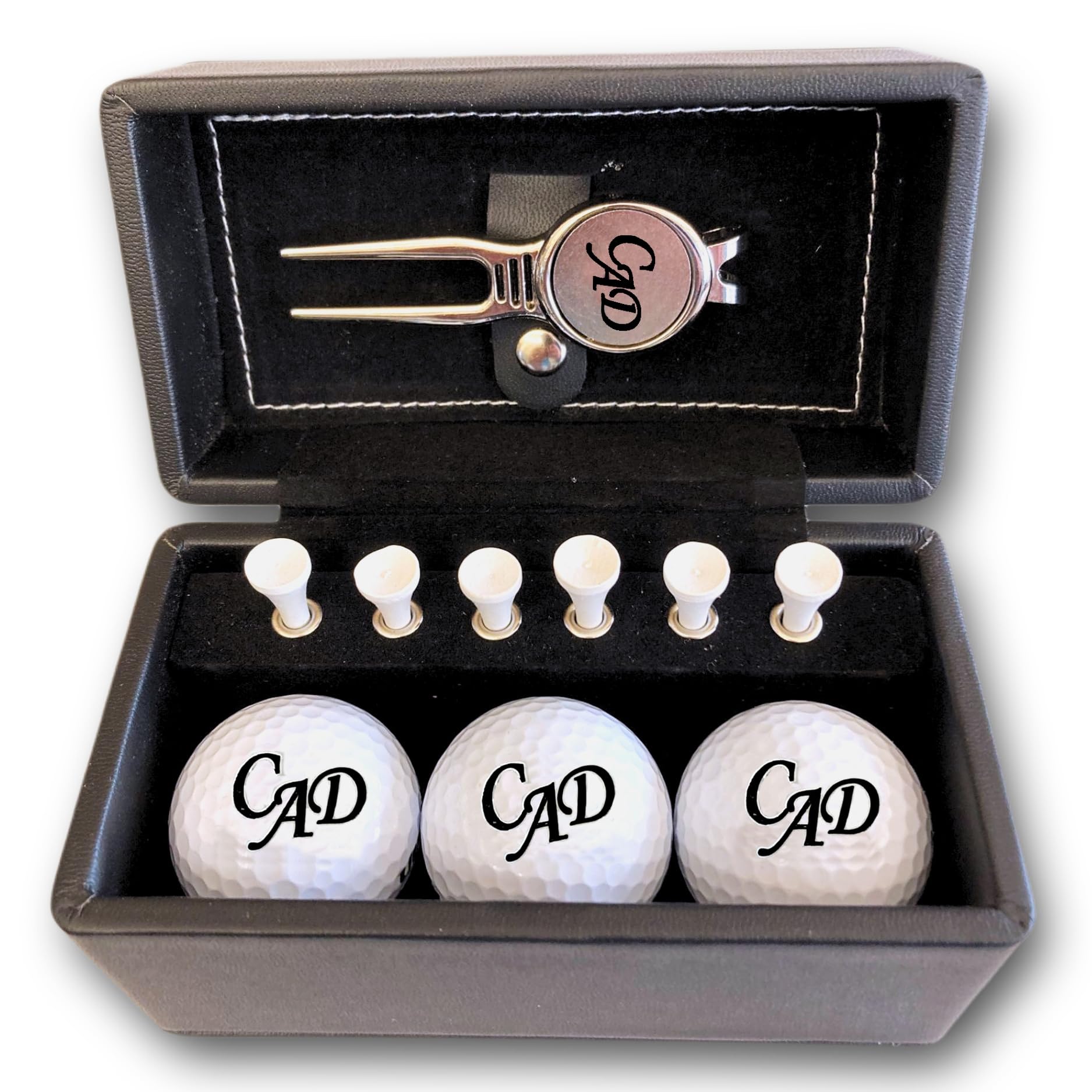 Juego de pelotas de golf con iniciales personalizadas, 3 pelotas de golf Wilson y 6 tees en caja de regalo, color negro