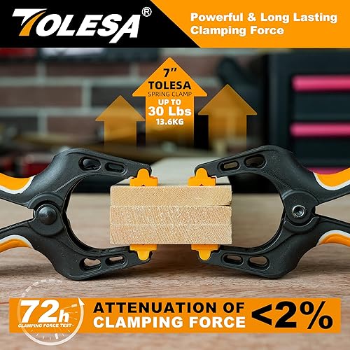 Miniatura 9 de TOLESA Abrazaderas de resorte resistentes de 7 pulgadas, 4 abrazaderas grandes de madera con 30 libras, potente fuerza de sujeción de nailon para