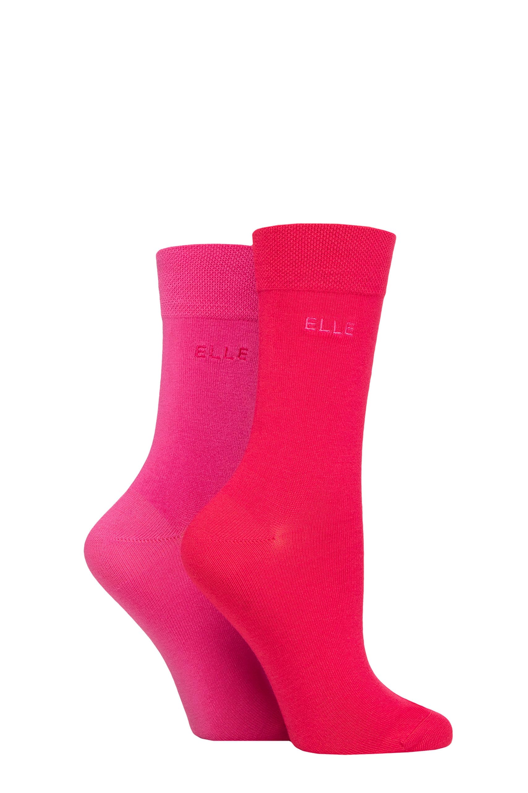 ELLE Ladies Bamboo Fibre Socks - Soft, Breathable & Cooling Plain Socks in a Multipack of 2 Pairs Sizes 4-8 Cherry Fizz