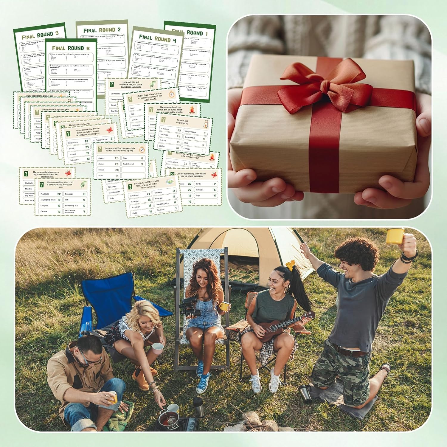 30 Pcs Camping Friendly Feud Game Set Camping Party Game Trivia Quiz with 18 Card 2 Buzzer for Adults Family Games Activities Party Supplies, Battery Not Included