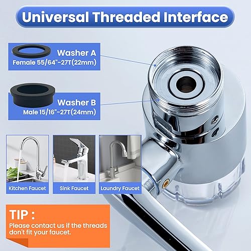 Miniatura 8 de Purificador de grifo de fregadero con filtro de salpicaduras con 8 cartuchos, extensor de grifo giratorio de 1080, brazo mecánico de latón macizo,