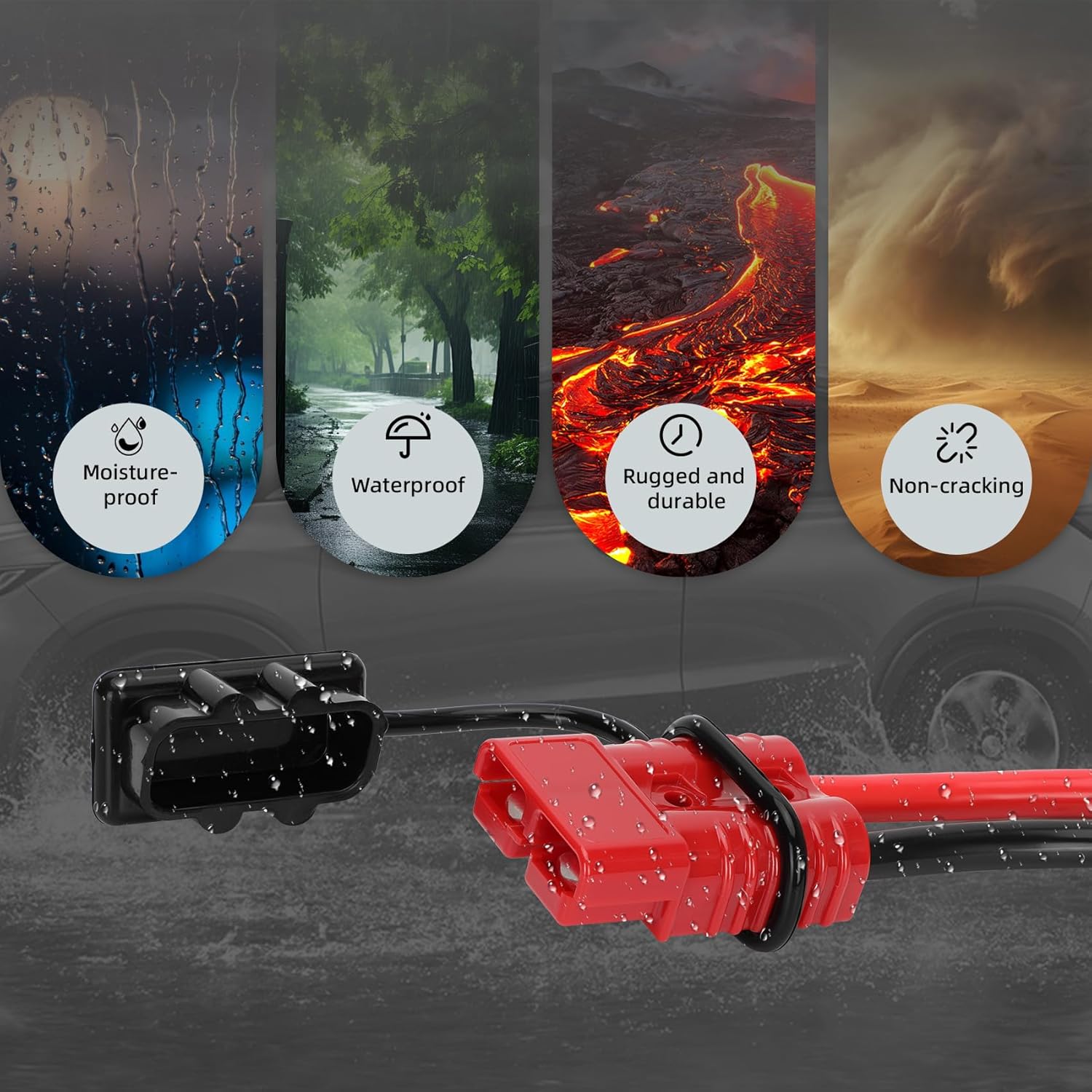 24 FT Quick Disconnect Winch Power Cable, 2 Gauge 2 AWG Copper Wiring, Heavy Duty Quick Disconnect Cables with Quick Connect Plugs, for a Wide Range of Winching Applications