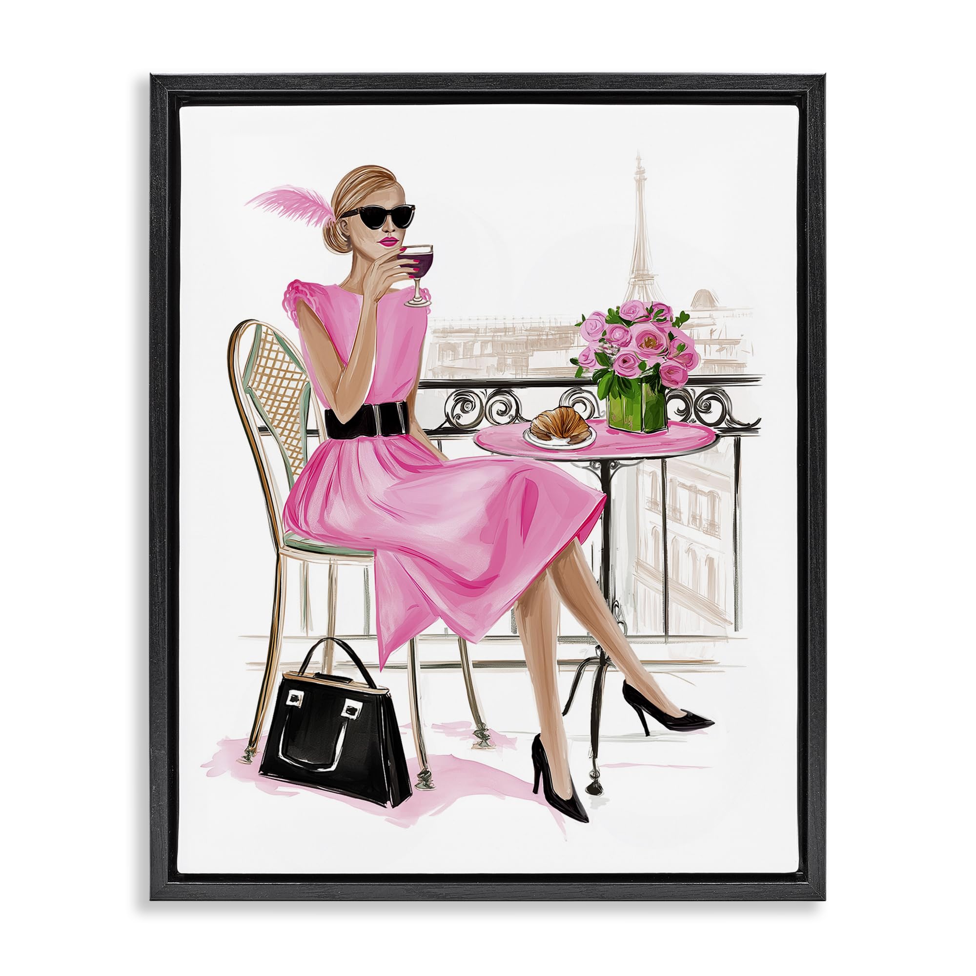 Stupell Industries Jet Black (Matte) 'Parisian Chic On Cafe Balcony'| Floating Frame Canvas Art