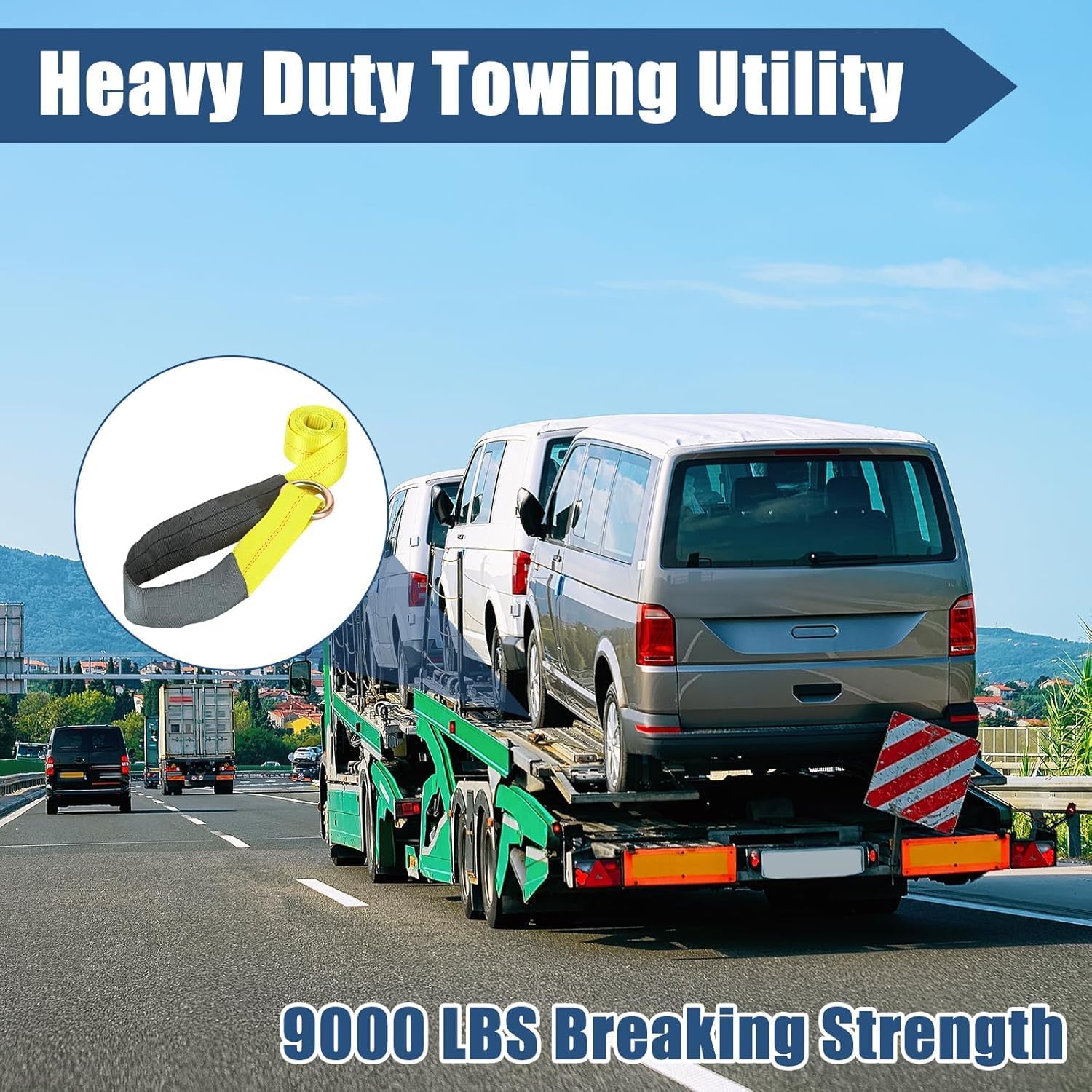 12Pack 2” x 8 Ft Lasso Wheel Lift Straps Lasso Strap with D Ring Truck Straps 11, 000 Lbs Break for Wheel Lift, Trailer, Tow Truck, Yellow