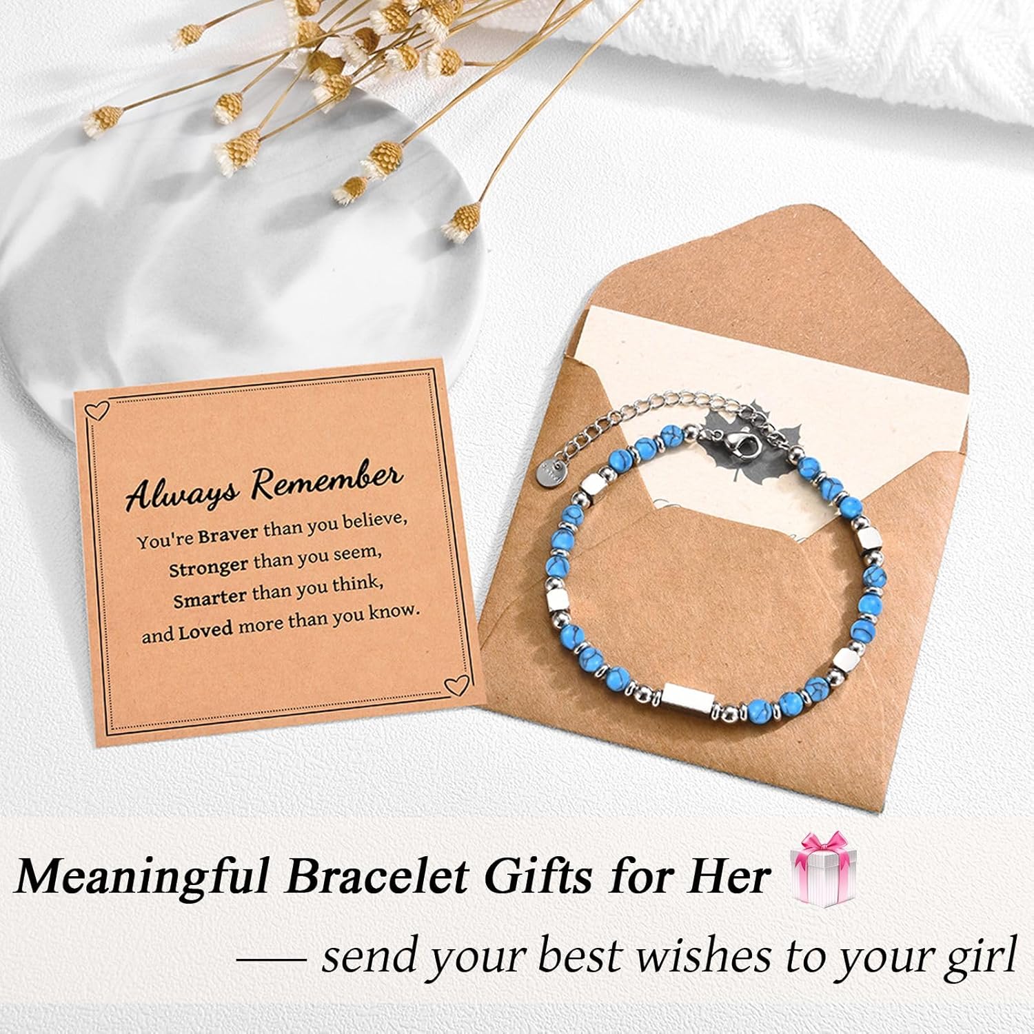 Tiny Beaded Bracelet Gifts for Teen Girls Women, Christmas Stocking Stuffers Easter Birthday Valentines Day Gifts with Inspirational Card - Image 2