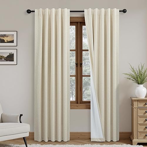 Juego de 2 paneles de cortinas opacas de lino de 84 pulgadas de largo, para sala de estar, casa rural rústica, opacas, aislamiento térmico, bloqueo