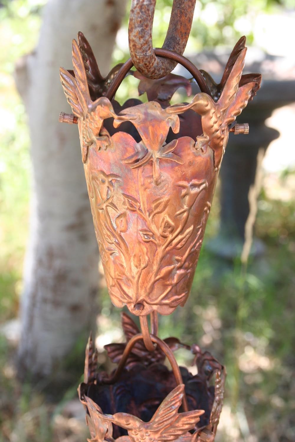 Nutshell Stores Hummingbird Theme Copper Rain Chain with Installation Kit (9 Foot)