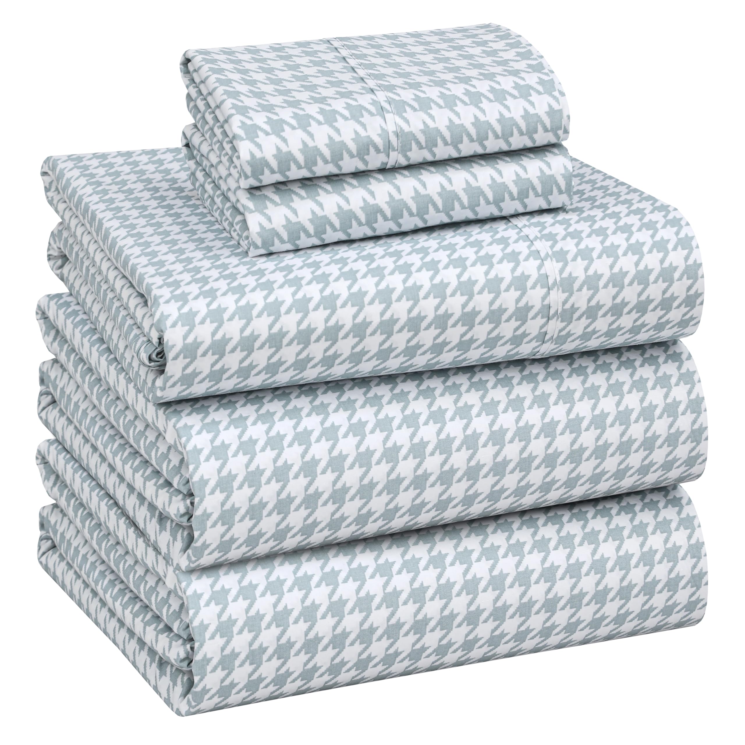 RUVANTI 100% Cotton Percale Sheets Split King Size – Crisp Cooling Bed Sheets for Hot Sleepers, Deep Pocket 16”, Soft Breathable & Durable Hotel-Style 5 Piece Set, Houndstooth