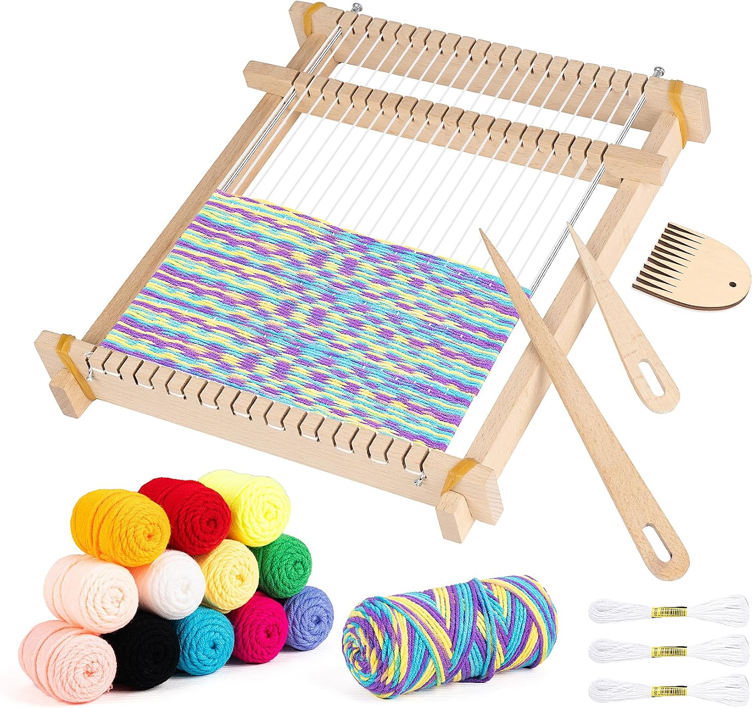 Weaving Loom for Kids,12 Colors Yarn 9.45"x11" Large Metal Bar Weaving Kit
