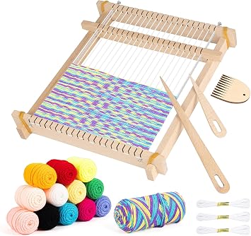Weaving Loom for Kids,12 Colors Yarn 9.45"x11" Large Metal Bar Weaving Kit