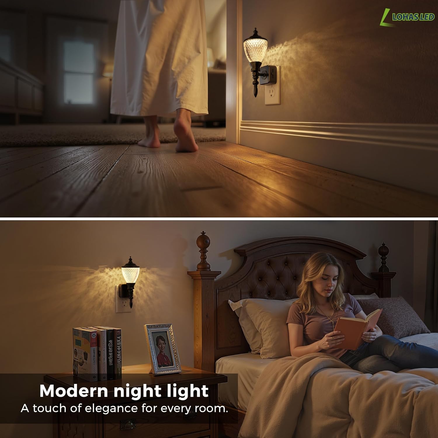 L LOHAS LED Night Lights Plug into Wall,Vintage Night Light with Dusk to Dawn Sensor,3000K Soft White,Brightness Adujstable,Farmhouse Nightlight for Bathroom Hallway