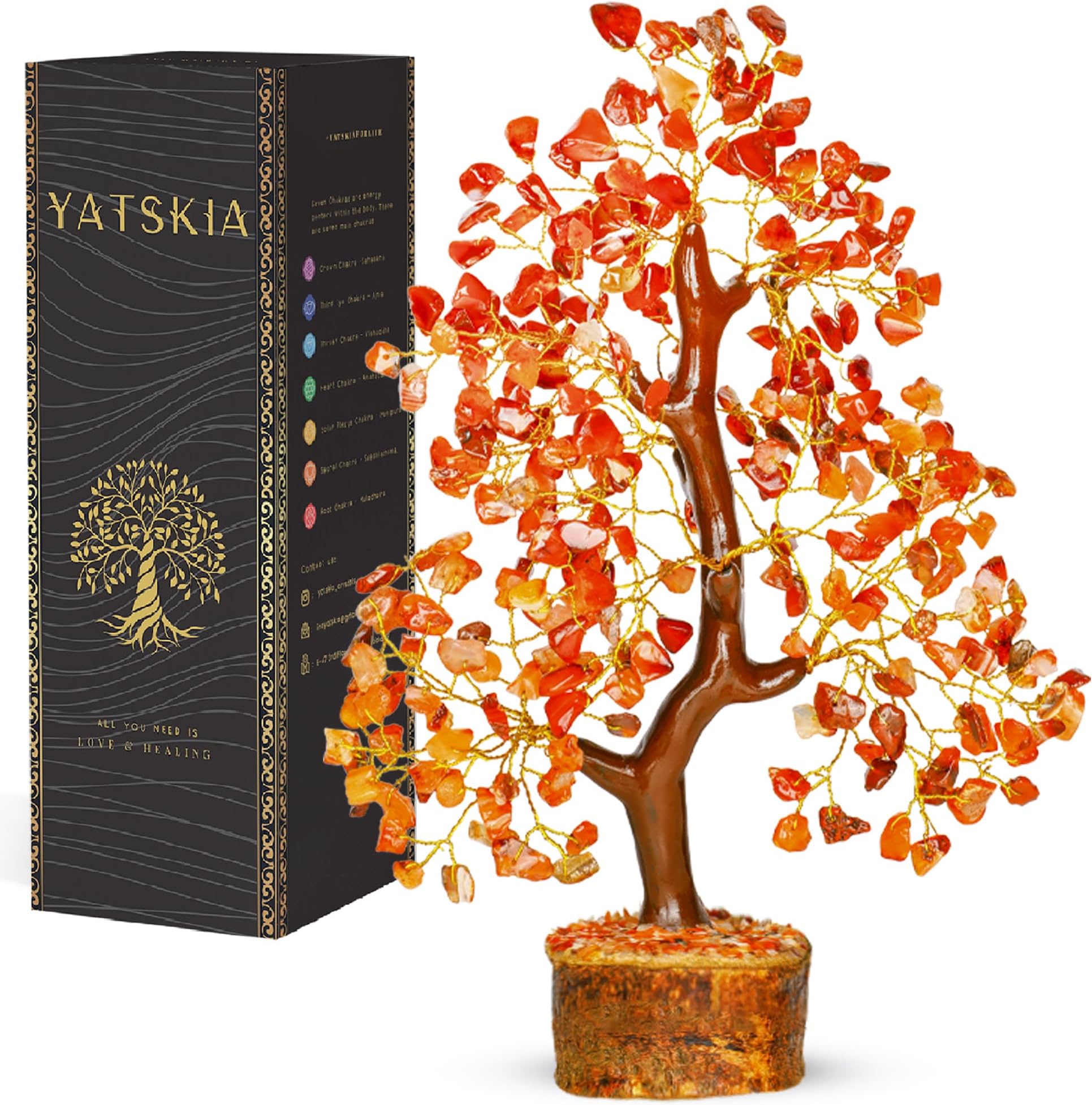 YATSKIA Carnelian Crystal Tree | Natural Crystal Desk Decor for Women | Crystals and Stones | Money Tree Decor | Birthday Gifts for Women | 10 Inch 300 Beads