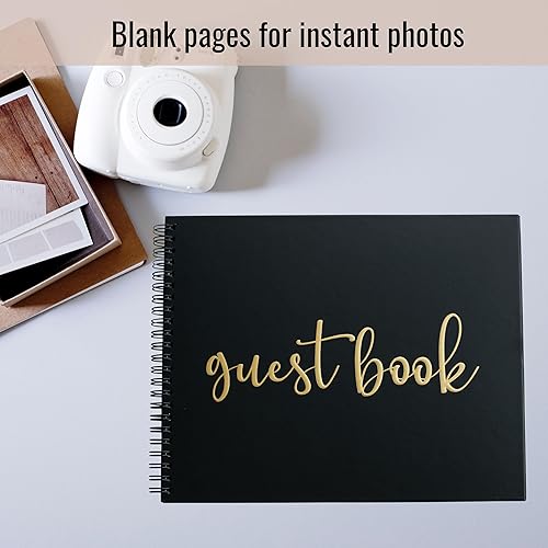 Miniatura 2 de Paper 'n Such Libro de invitados negro para fiesta de graduación con páginas en blanco para fotos Polaroid, funeral, recepción de boda, cumpleaños,