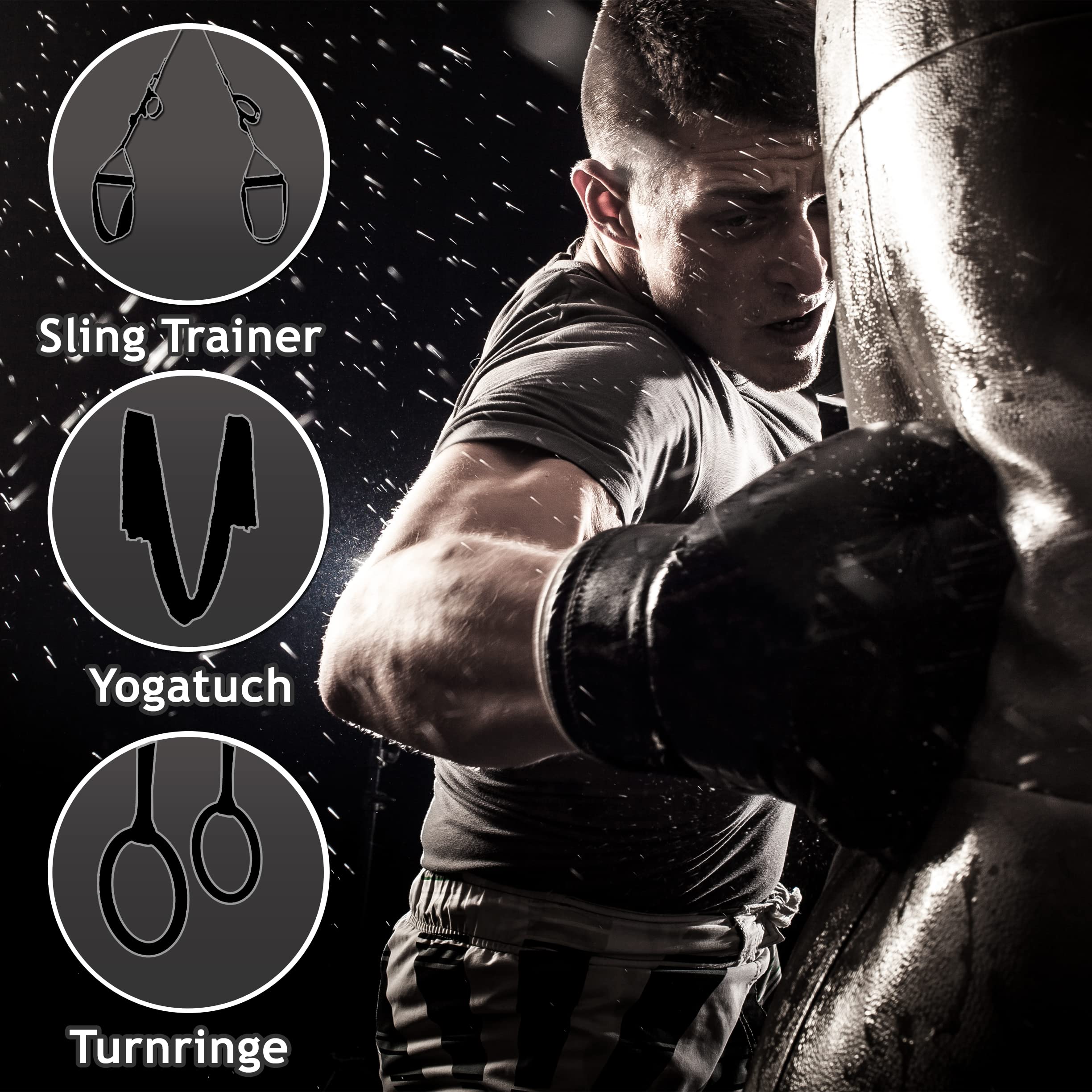Boxsack Deckenhalterung aus V2A Edelstahl - Profi Befestigung mit hoher Tragkraft für Boxsack Sling Trainer Yogatuch: (Beton-Set + Karabiner)