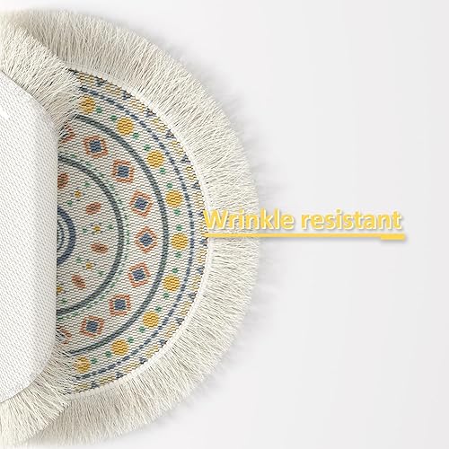 Miniatura 6 de Coziselect Placemats, 13 Inch Boho Woven Tassels Placemats Set of 6, Non Slip Washable Handmade Dinner Mat, Circle Heat Resistant Cotton Place Mats