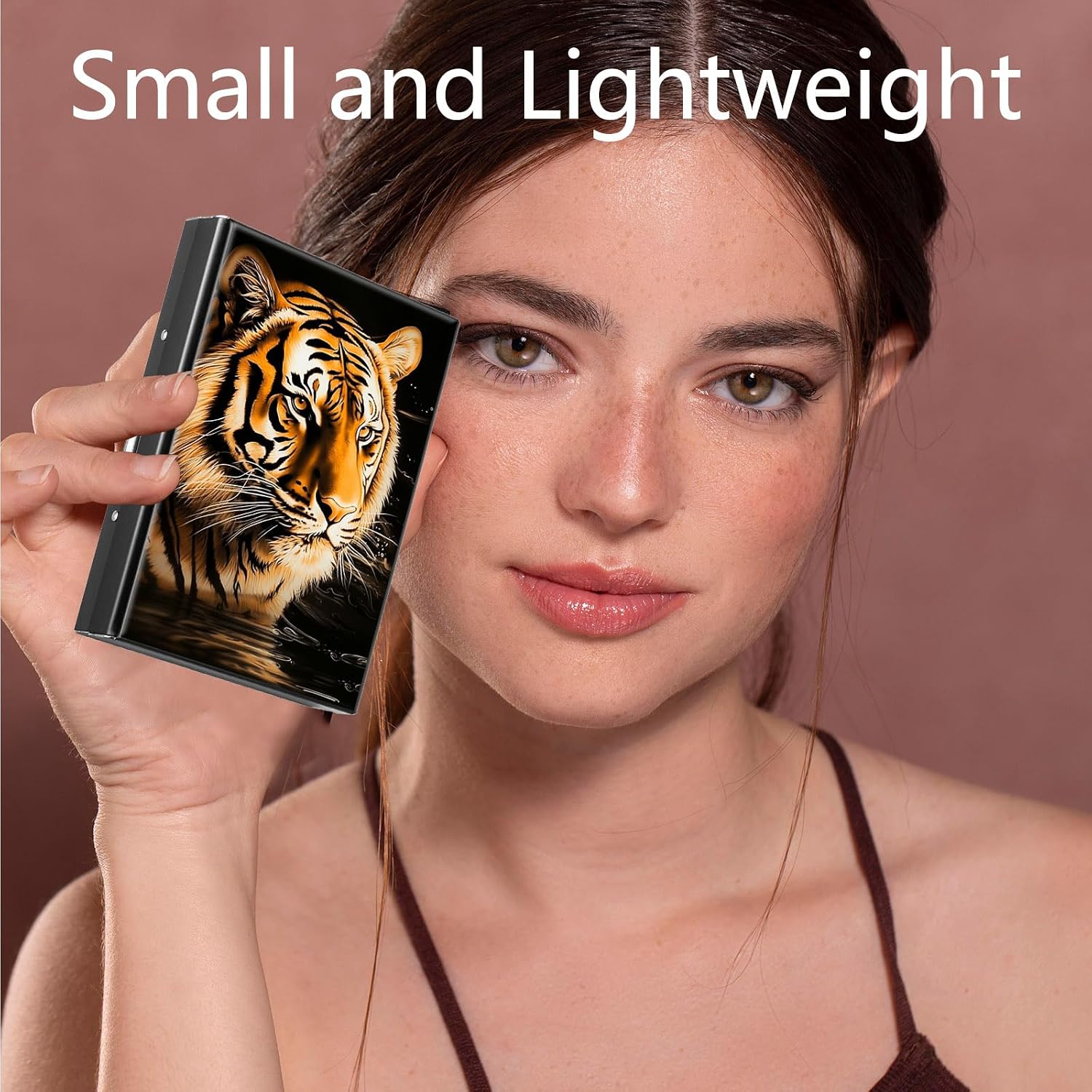 Metal Wallet,Credit Card Holder for Women Men,Thin Slim Mini Aluminum Wallet RFID Blocking Card Holder Hard Card Case Small Business Card Holder ID Case Travel Wallet,Cute Tiger image 3