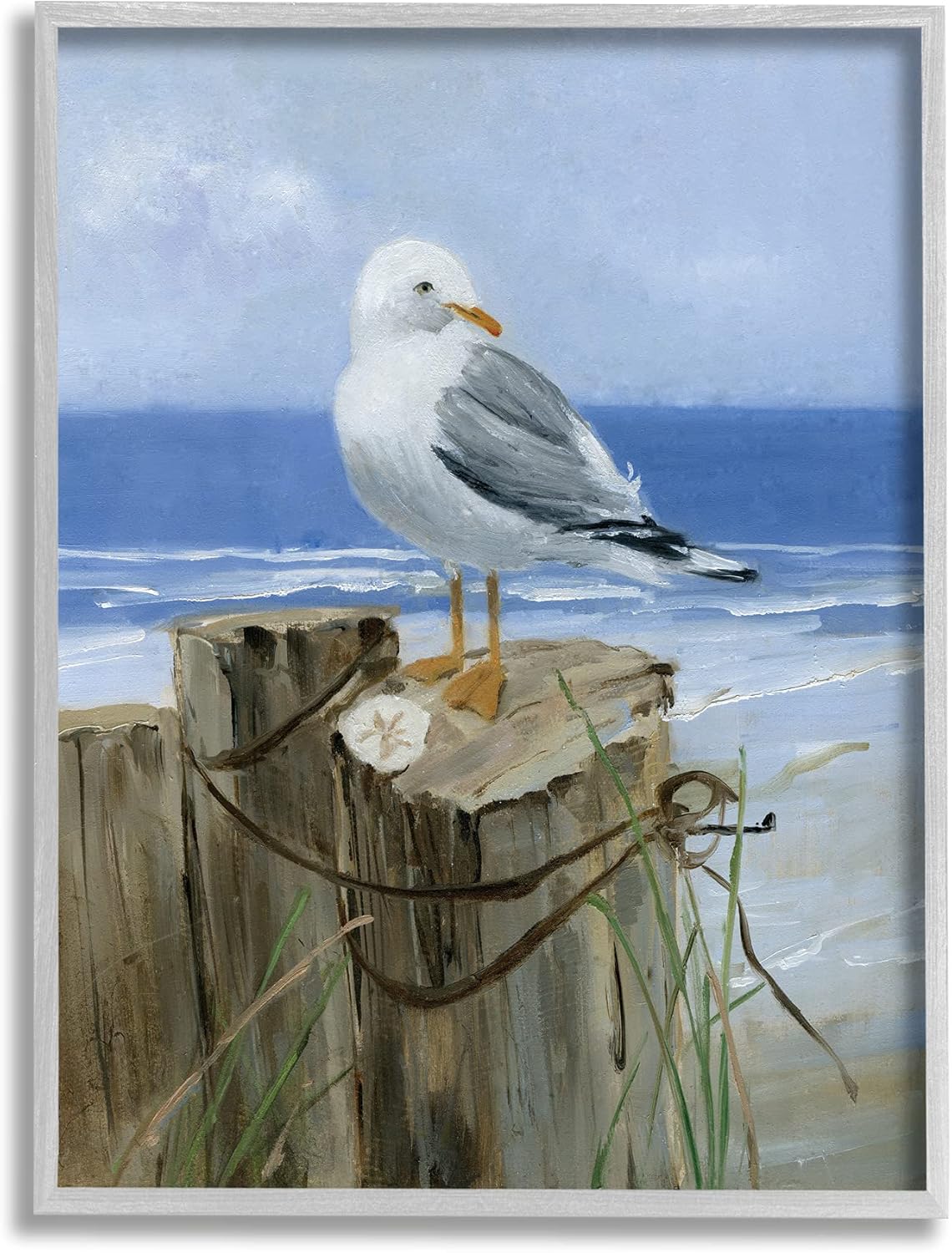 Stupell Industries Seagull Sand Dollar on Soft Nautical Beach Post