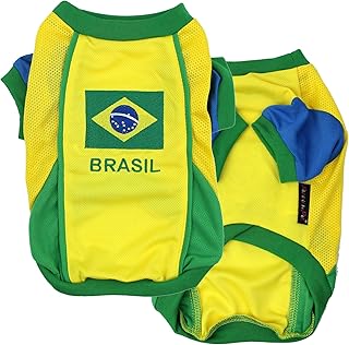 Parisian Pet Dog Jersey - Embroidered “ Brasil “ Breathable Mesh Fabric Brazil Soccer Outfit - Football, and Olympic Sportswear Brazil Dog Clothes - Jerseys for Large Dogs - 4XL