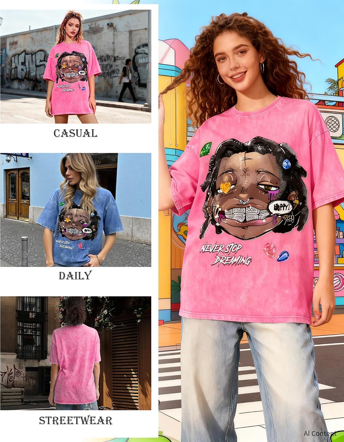 Graphic Tees Acid Washed Y2K Vintage Streetwear Cotton Short Sleeve T-Shirt Tops for Men Women