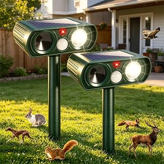 2026 Sonic Fortress Pro Deer Repellent Devices, 2 Pcs Solar Ultrasonic Animal Repeller Outdoor Motion Sensor & IP65 Waterproof Deterrent Garden Repellent for Animals Cat,Squirrel,Racoon,Rabbit,Skunk