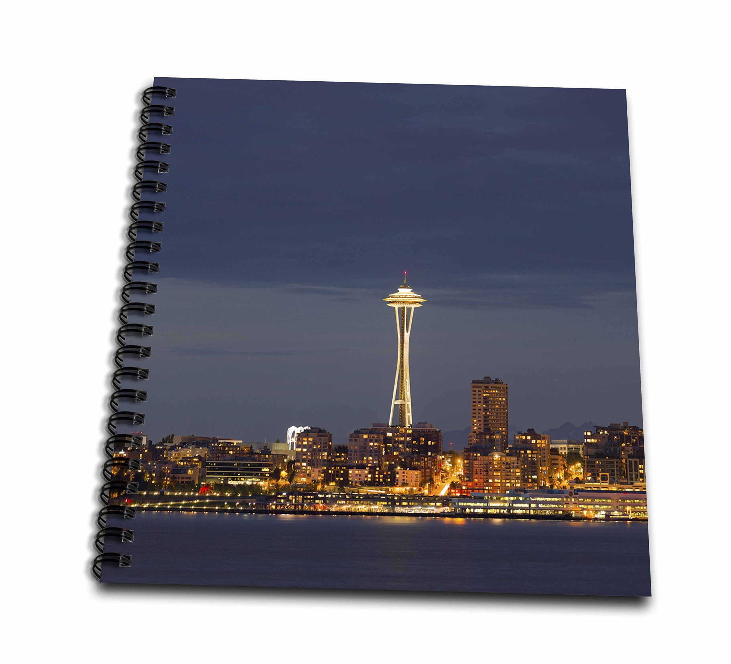 3dRose Wa, Space Needle and Elliott Bay from West Seattle, Night Memory Book, Multi-Colour, 12 x 12-Inch