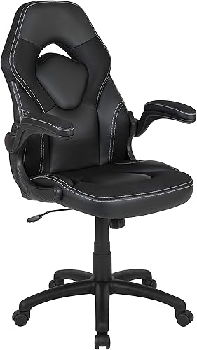 Miniatura 426 de Flash Furniture Juego de escritorio para juegos negro y silla de carreras blanco/negro con soporte para tazas, gancho para auriculares y soporte