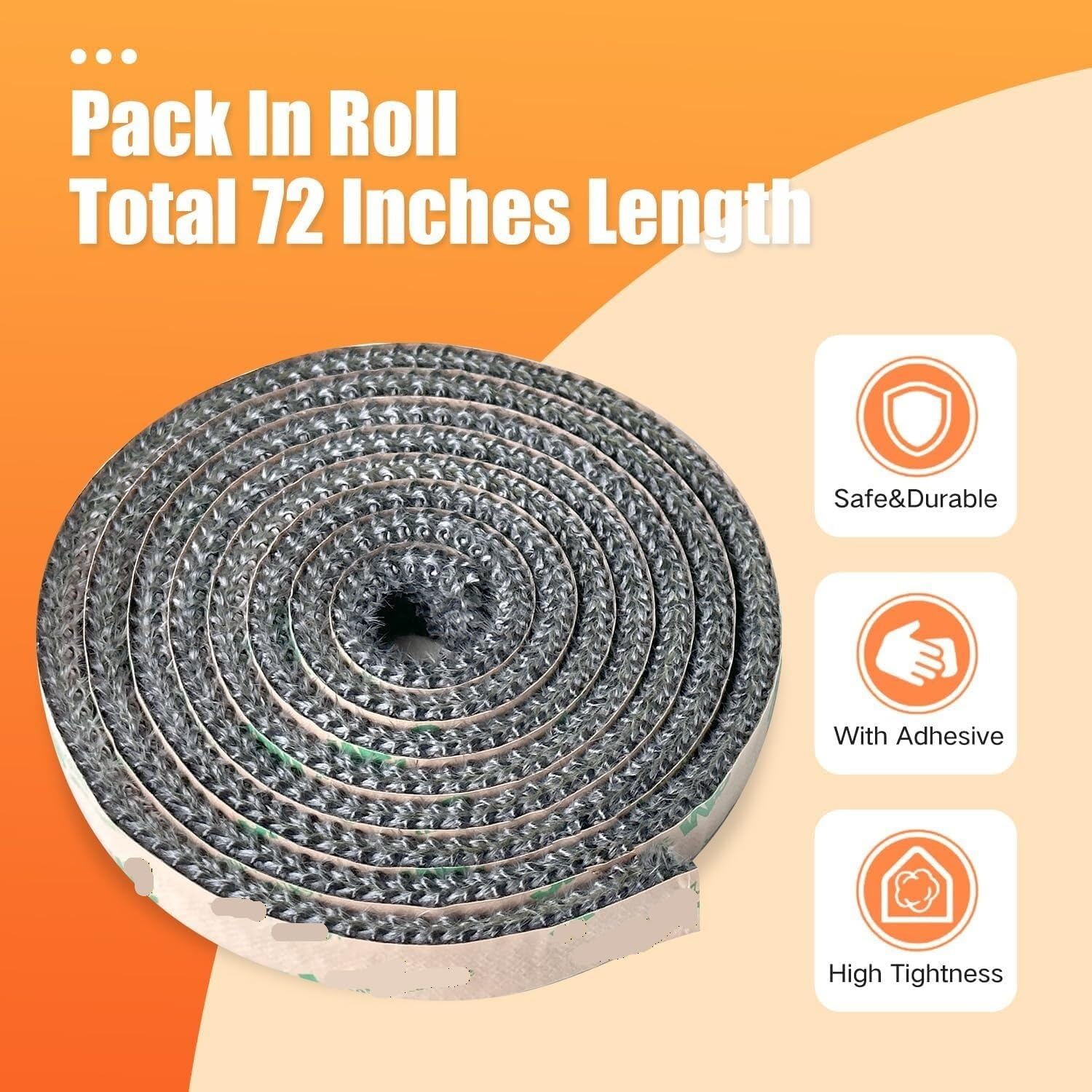 Nastro autoadesivo ad alta temperatura per guarnizioni piatte di stufe a legna e camini, lunghezza 183 cm, in fibra di vetro (5/8inx1/4in)