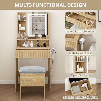 YOURLITE Dressing Table with LED Lights Mirror, Vanity Desk with Drawers