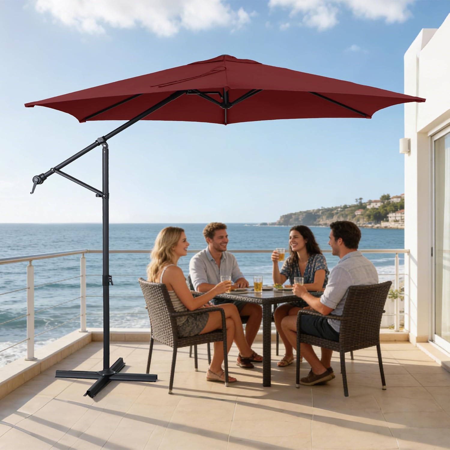10FT 2-in-1 Outdoor Patio Umbrella, Cantilever/Straight Pole Dual-Mode with Infinite Tilt & 360° Swivel, 6 Ribs, Water-Repellent for Garden, Deck, Poolside & Backyard