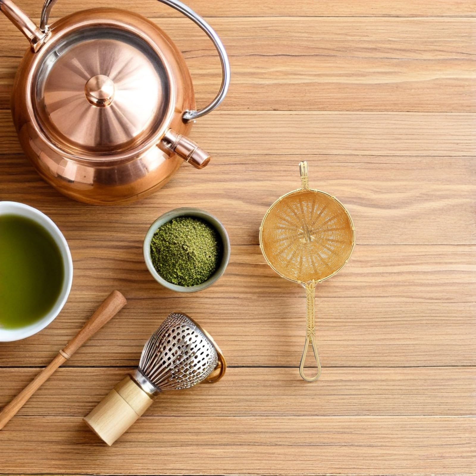 Colador de Té de Cobre Estilo Japonés Filtro de Malla Fina para Té Suelto, Fácil Mantenimiento y Diseño Elegante para Uso en Casa y Reuniones