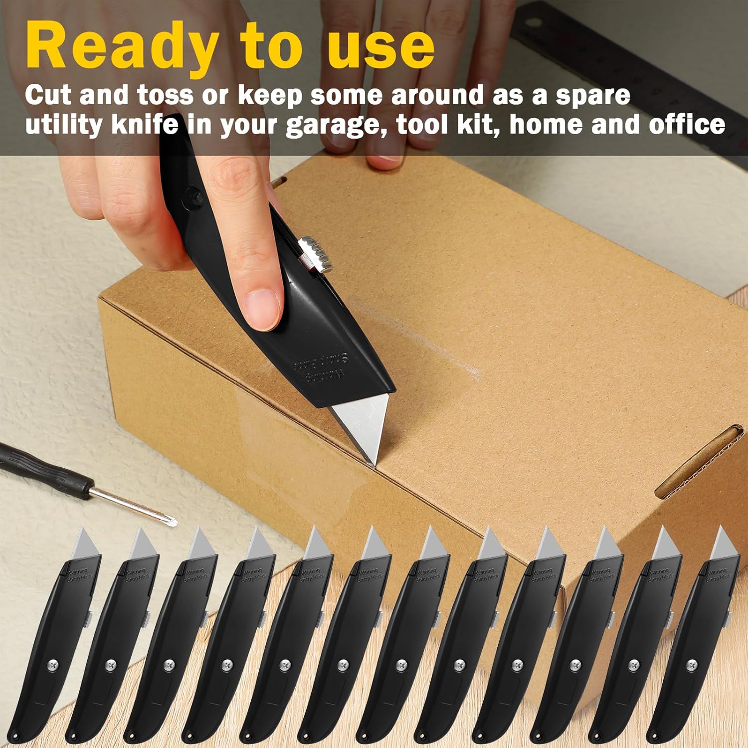 Reginary 30 Pcs Box Cutter Bulk Retractable Blade Utility Knife Heavy Duty Aluminum Alloy Razor Shell Knife for Cartons, Cardboard and Boxes, DIY, Factory, Home(Black)