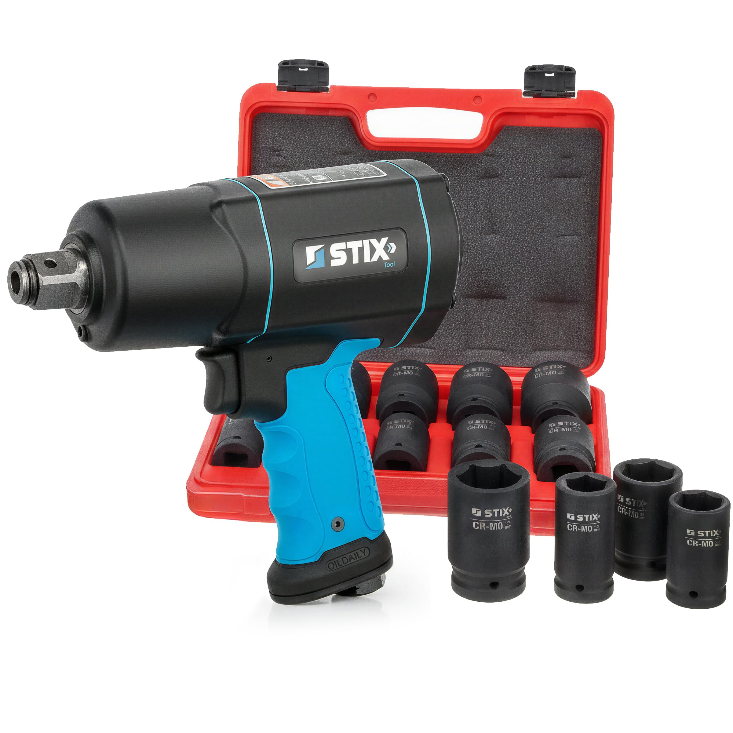 Stix Wkrętarka udarowa sprężone powietrze 3/4" 2200 Nm z 10-częściowym kluczem nasadowym CR-MO, profesjonalne narzędzie do naprawy samochodów ciężarowych i zastosowań przemysłowych
