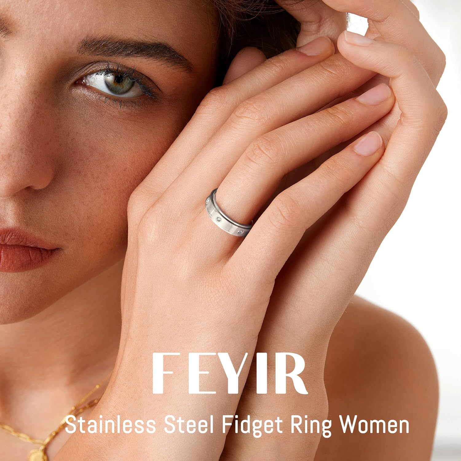 8 Pcs Fidget Rings for Women Anxiety Spinner Stainless Steel CZ Band Ring Spinning Rings Set for Anxiety - Image 2