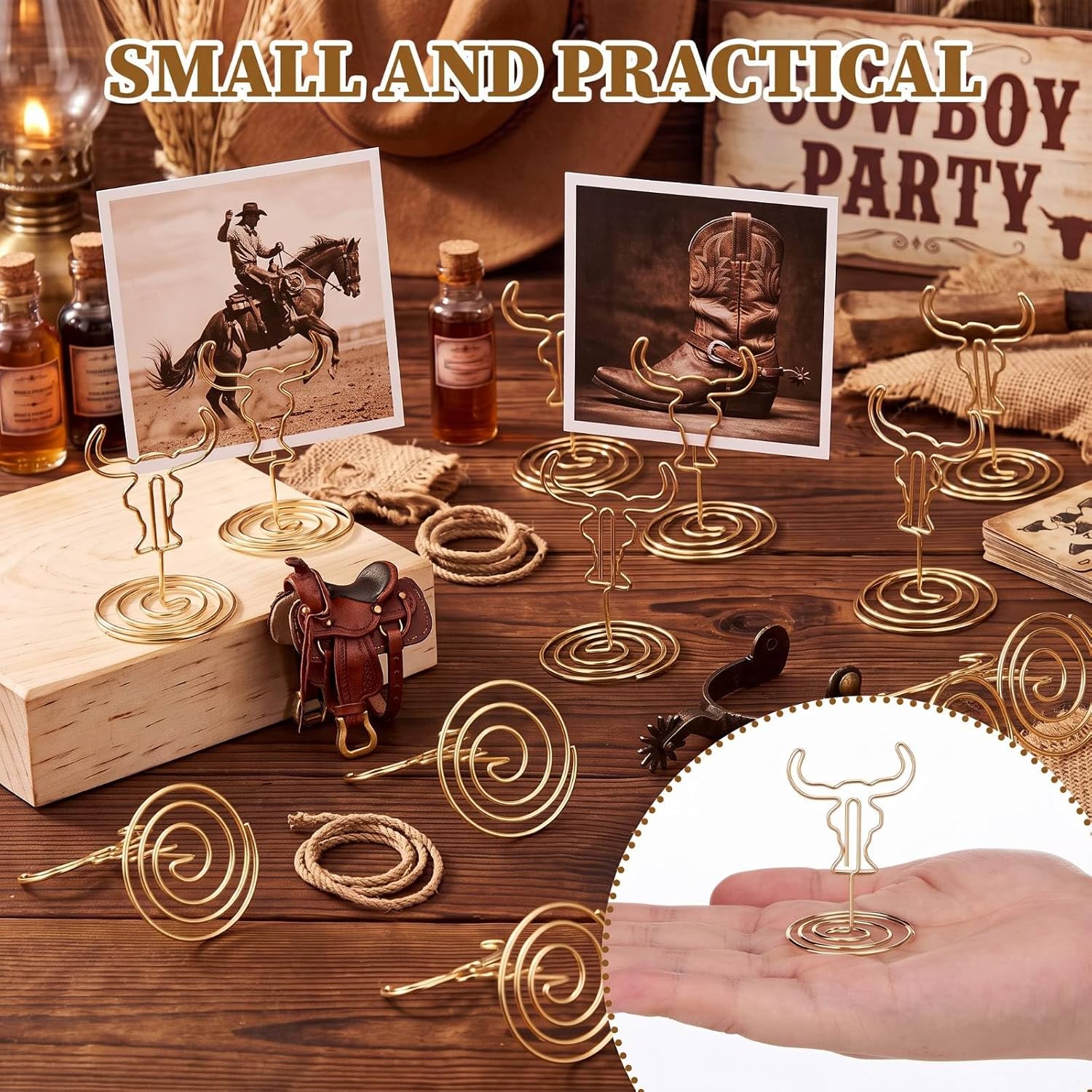 SiliFine 24 Pcs Gold Bull Skull Table Number Holders 2 Inch
