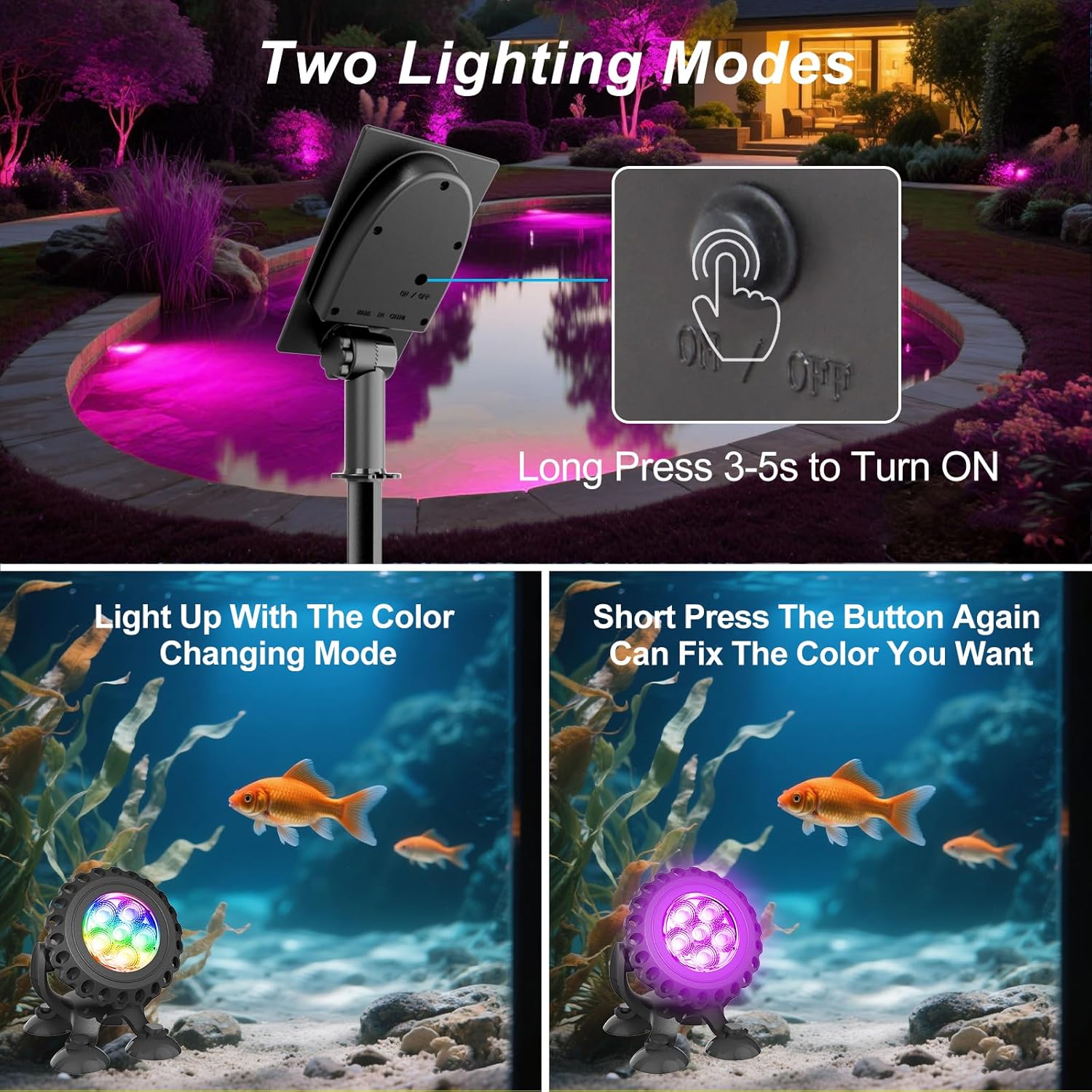 T-SUN Solar Pond Lights, 5-in-1 RGB Underwater Solar Lights, IP68 Waterproof Submersible Light for Pond, Garden, Patio, Fountain, Pool, Waterfall, Outdoor Landscape Lighting
